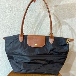 Longchamp Expandable Shoulder Tote Bag Black
